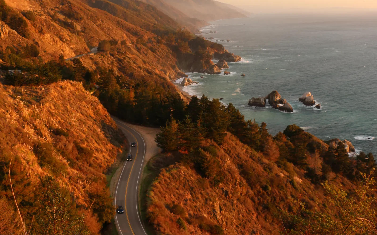 Highway 1 tracing the cliffs above California's Pacific coast